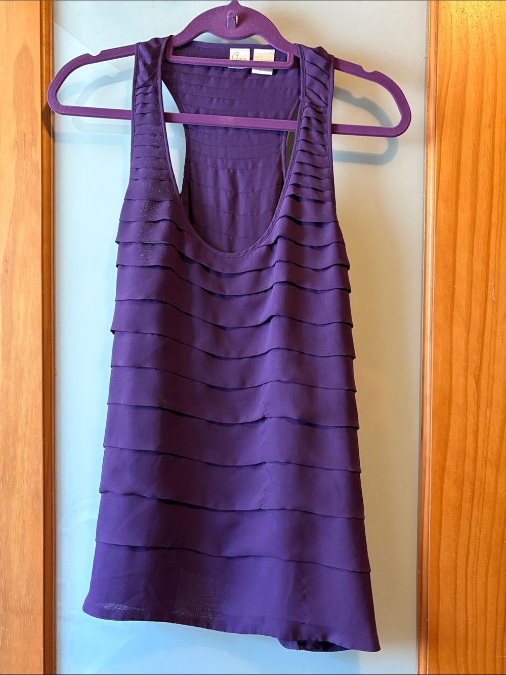 Aqua (Bloomingdale’s Label) Purple Chiffon tired Ruffled Tank Top sz L